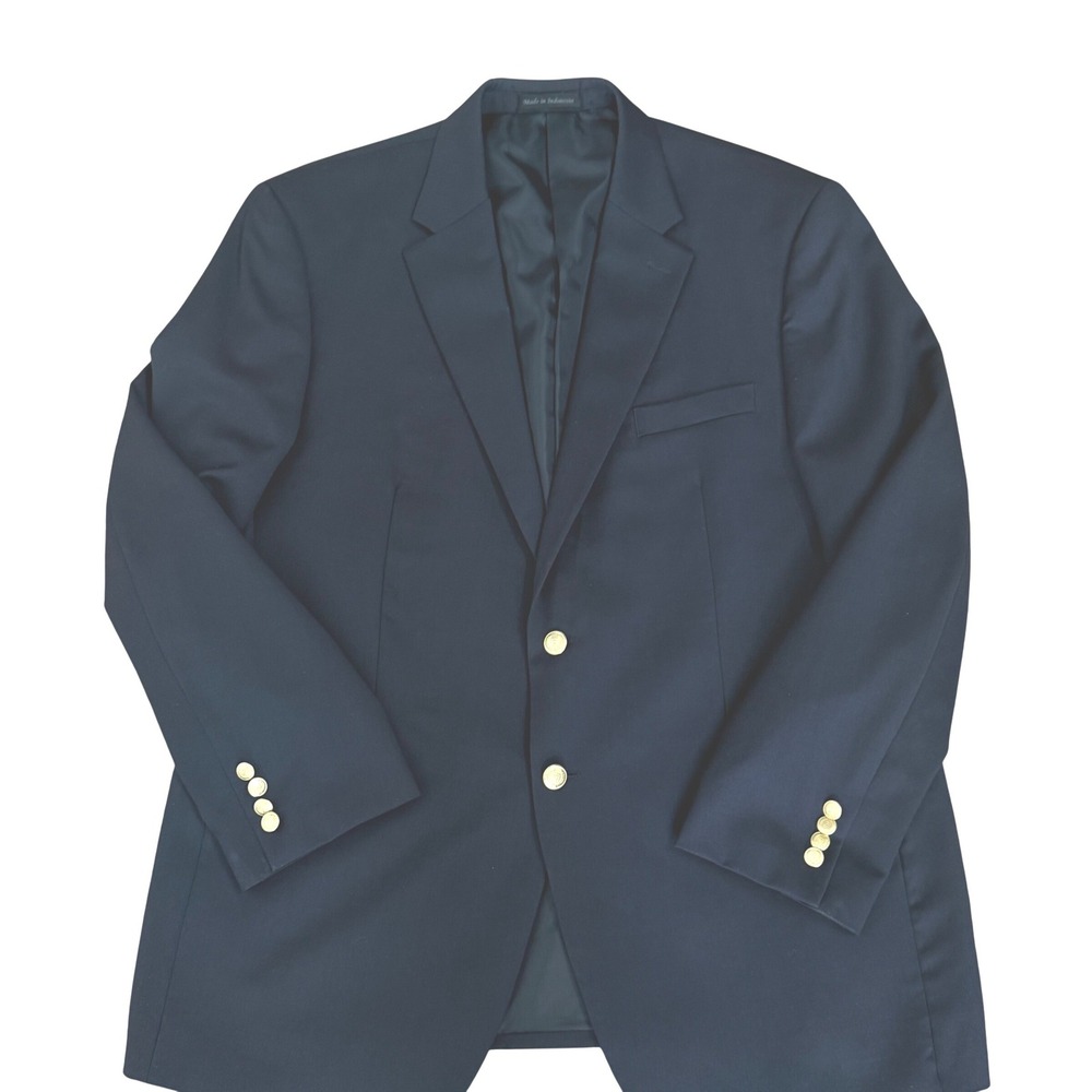 Chaps Navy Wool Blazer Gold Buttons 44R Classic Preppy Sport Coat Heritage